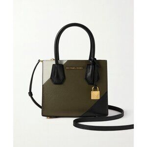 NWT Michael Kors Mercer Medium Messenger Crossbody Leath Bag in Olive Green